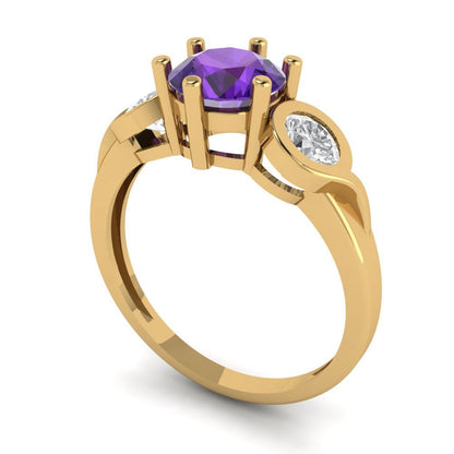 1.72 cttw Natural Amethyst Three-Stone Engagement Ring - Solid Gold (Round Cut,6.5mm)
