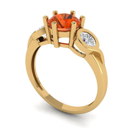 1.72 cttw Zirconia Simulated Red Diamond Three-Stone Engagement Ring - Solid Gold (VVS1, Round Cut,6.5mm)