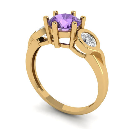 1.72 cttw Simulated Alexandrite Three-Stone Engagement Ring - Solid Gold (Round Cut,6.5mm)