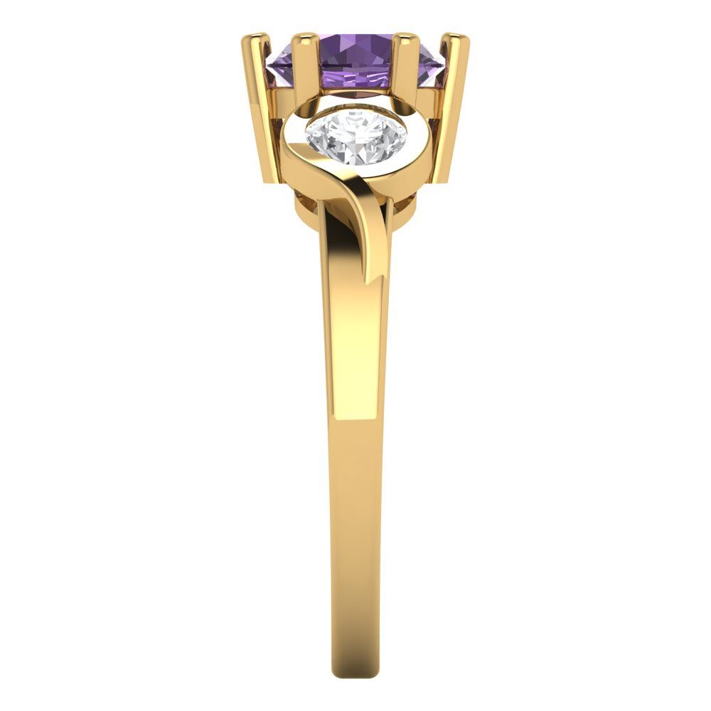 1.72 cttw Simulated Alexandrite Three-Stone Engagement Ring - Solid Gold (Round Cut,6.5mm)