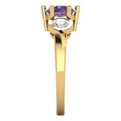1.72 cttw Simulated Alexandrite Three-Stone Engagement Ring - Solid Gold (Round Cut,6.5mm)