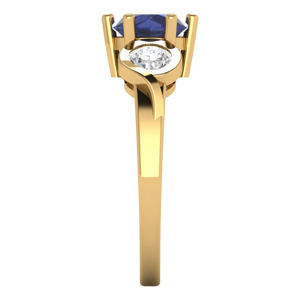 1.72 cttw Simulated Blue Sapphire Three-Stone Engagement Ring - Solid Gold (Round Cut,6.5mm)