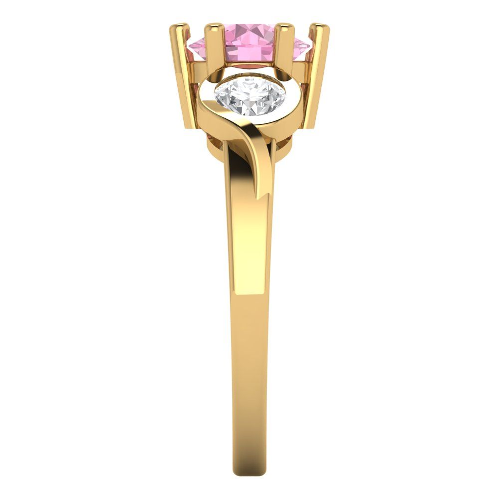 1.72 cttw Zirconia Simulated Pink Diamond Three-Stone Engagement Ring - Solid Gold (VVS1, Round Cut,6.5mm)