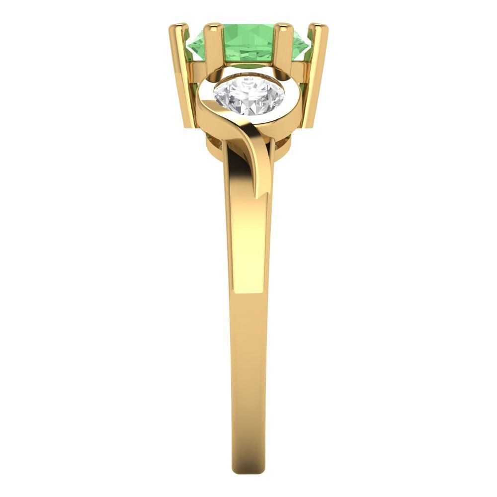 1.72 cttw Zirconia Simulated Green Diamond Three-Stone Engagement Ring - Solid Gold (VVS1, Round Cut,6.5mm)