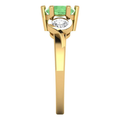 1.72 cttw Zirconia Simulated Green Diamond Three-Stone Engagement Ring - Solid Gold (VVS1, Round Cut,6.5mm)