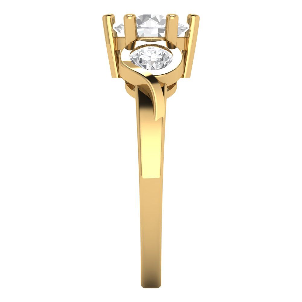 1.72 cttw Moissanite Three-Stone Engagement Ring - Solid Yellow Gold (VVS1, Round Cut,6.5mm)