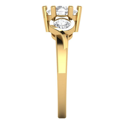 1.72 cttw Moissanite Three-Stone Engagement Ring - Solid Yellow Gold (VVS1, Round Cut,6.5mm)
