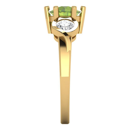 1.72 cttw Natural Peridot Three-Stone Engagement Ring - Solid Gold (Round Cut,6.5mm)