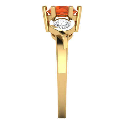1.72 cttw Zirconia Simulated Red Diamond Three-Stone Engagement Ring - Solid Gold (VVS1, Round Cut,6.5mm)