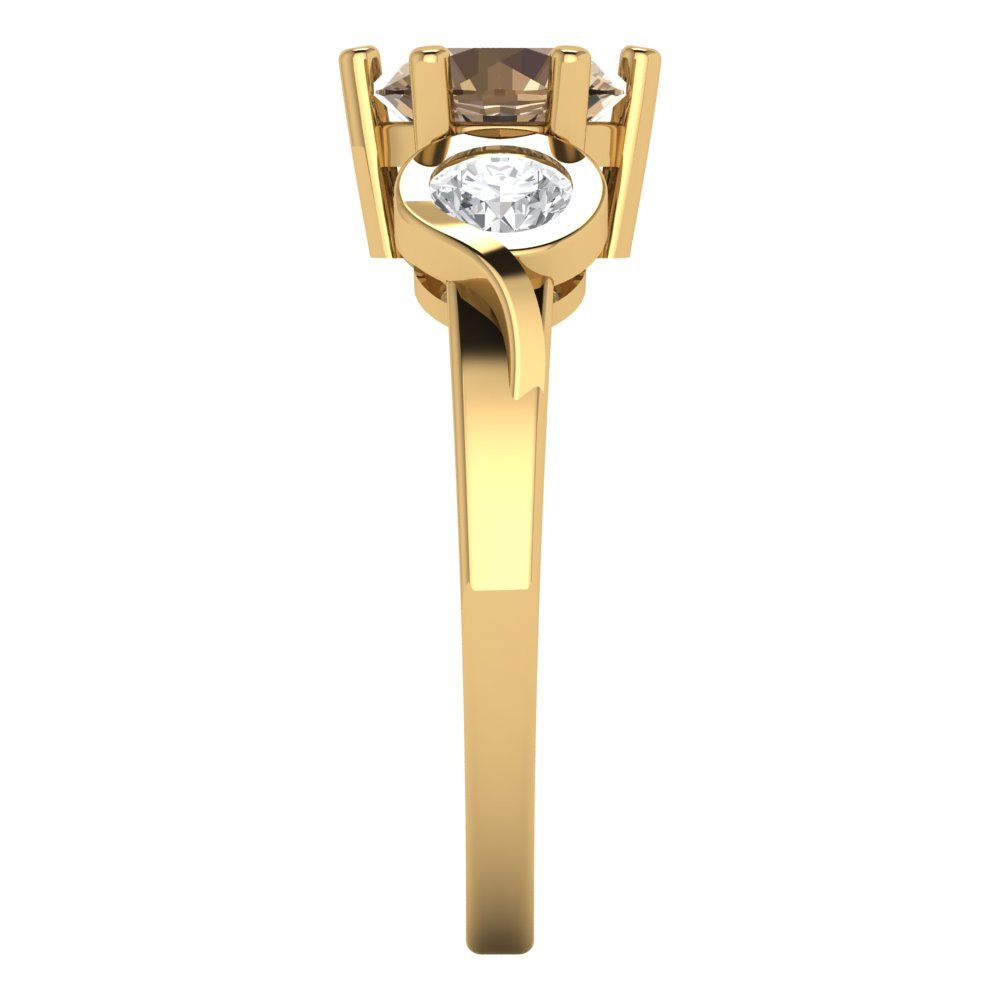 1.72 cttw Zirconia Simulated Champagne Diamond Three-Stone Engagement Ring - Solid Gold (VVS1, Round Cut,6.5mm)