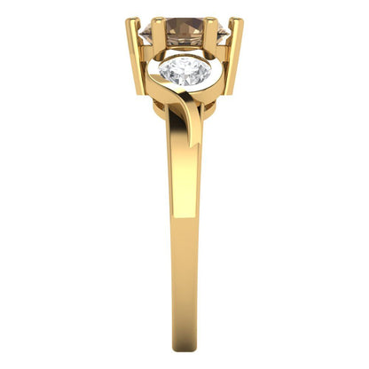 1.72 cttw Zirconia Simulated Champagne Diamond Three-Stone Engagement Ring - Solid Gold (VVS1, Round Cut,6.5mm)