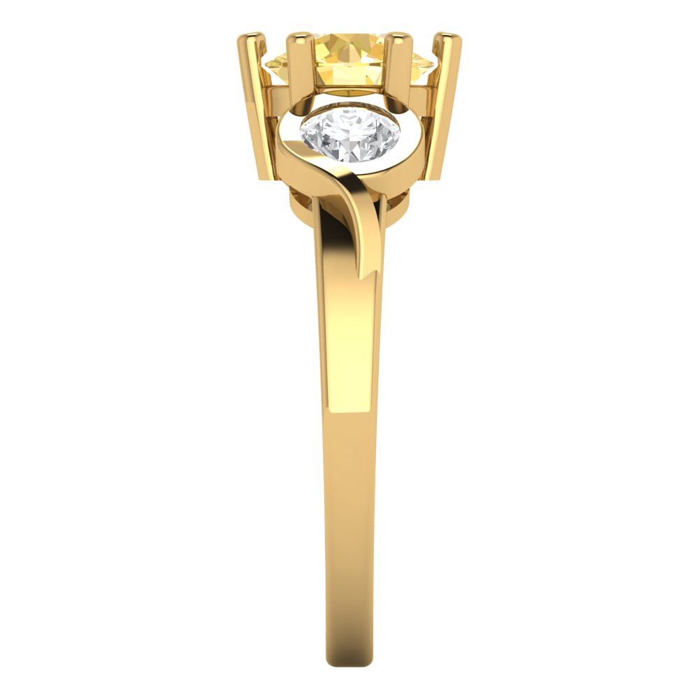 1.72 cttw Zirconia Simulated Yellow Diamond Three-Stone Engagement Ring - Solid Gold (VVS1, Round Cut,6.5mm)
