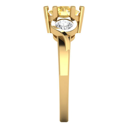 1.72 cttw Zirconia Simulated Yellow Diamond Three-Stone Engagement Ring - Solid Gold (VVS1, Round Cut,6.5mm)