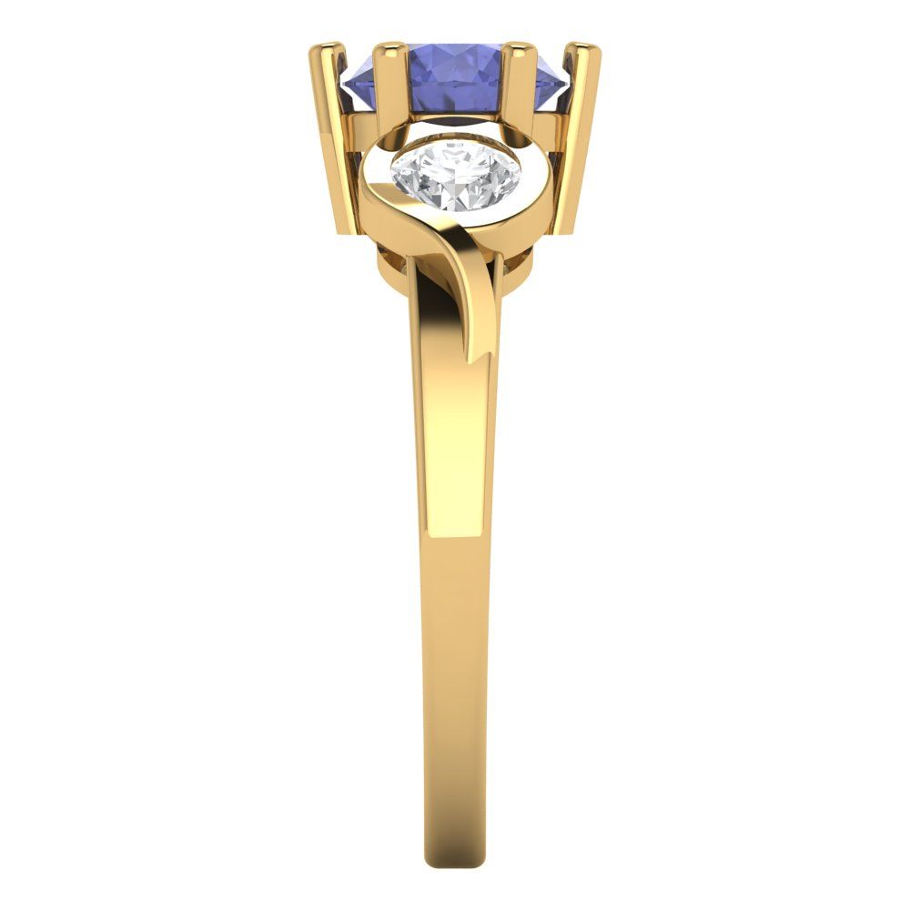 1.72 cttw Simulated Tanzanite Three-Stone Engagement Ring - Solid Gold (Round Cut,6.5mm)