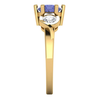 1.72 cttw Simulated Tanzanite Three-Stone Engagement Ring - Solid Gold (Round Cut,6.5mm)