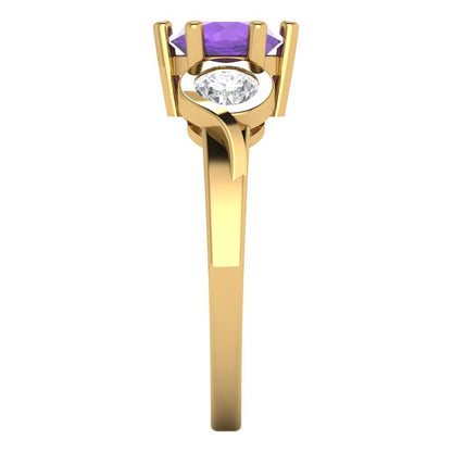 1.72 cttw Natural Amethyst Three-Stone Engagement Ring - Solid Gold (Round Cut,6.5mm)
