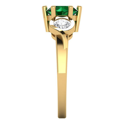 1.72 cttw Simulated Emerald Three-Stone Engagement Ring - Solid Gold (Round Cut,6.5mm)