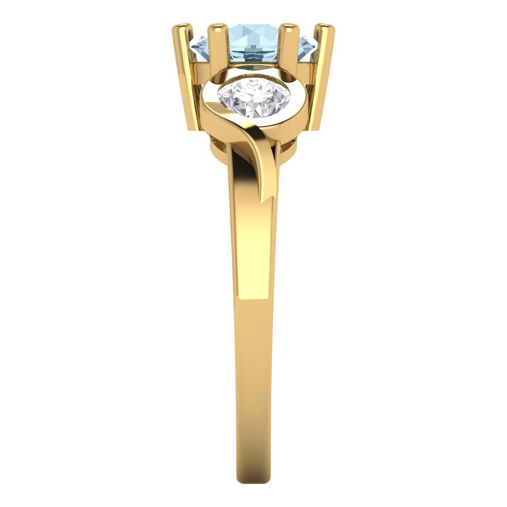 1.72 cttw Zirconia Simulated Blue Diamond Three-Stone Engagement Ring - Solid Gold (VVS1, Round Cut,6.5mm)