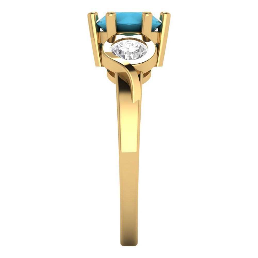 1.72 cttw Simulated Turquoise Three-Stone Engagement Ring - Solid Gold (Round Cut,6.5mm)