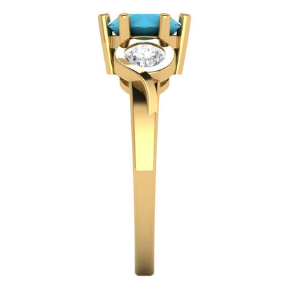 1.72 cttw Simulated Turquoise Three-Stone Engagement Ring - Solid Gold (Round Cut,6.5mm)