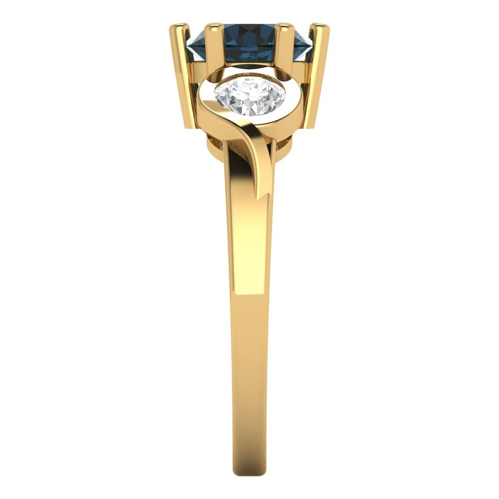 1.72 cttw Natural London Blue Topaz Three-Stone Engagement Ring - Solid Gold (Round Cut,6.5mm)