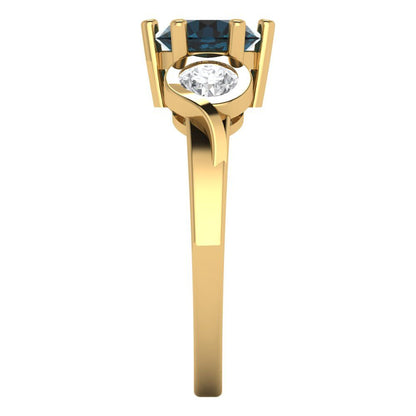 1.72 cttw Natural London Blue Topaz Three-Stone Engagement Ring - Solid Gold (Round Cut,6.5mm)