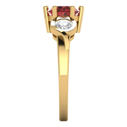 1.72 cttw Natural Garnet Three-Stone Engagement Ring - Solid Gold (Round Cut,6.5mm)