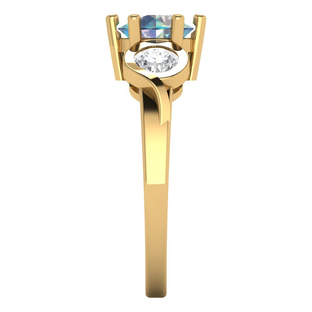 1.72 cttw Blue Moissanite Three-Stone Engagement Ring - Solid Gold (Round Cut,6.5mm)