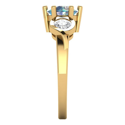 1.72 cttw Blue Moissanite Three-Stone Engagement Ring - Solid Gold (Round Cut,6.5mm)