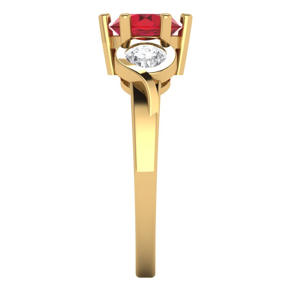 1.72 cttw Simulated Pink Tourmaline Three-Stone Engagement Ring - Solid Gold (Round Cut,6.5mm)