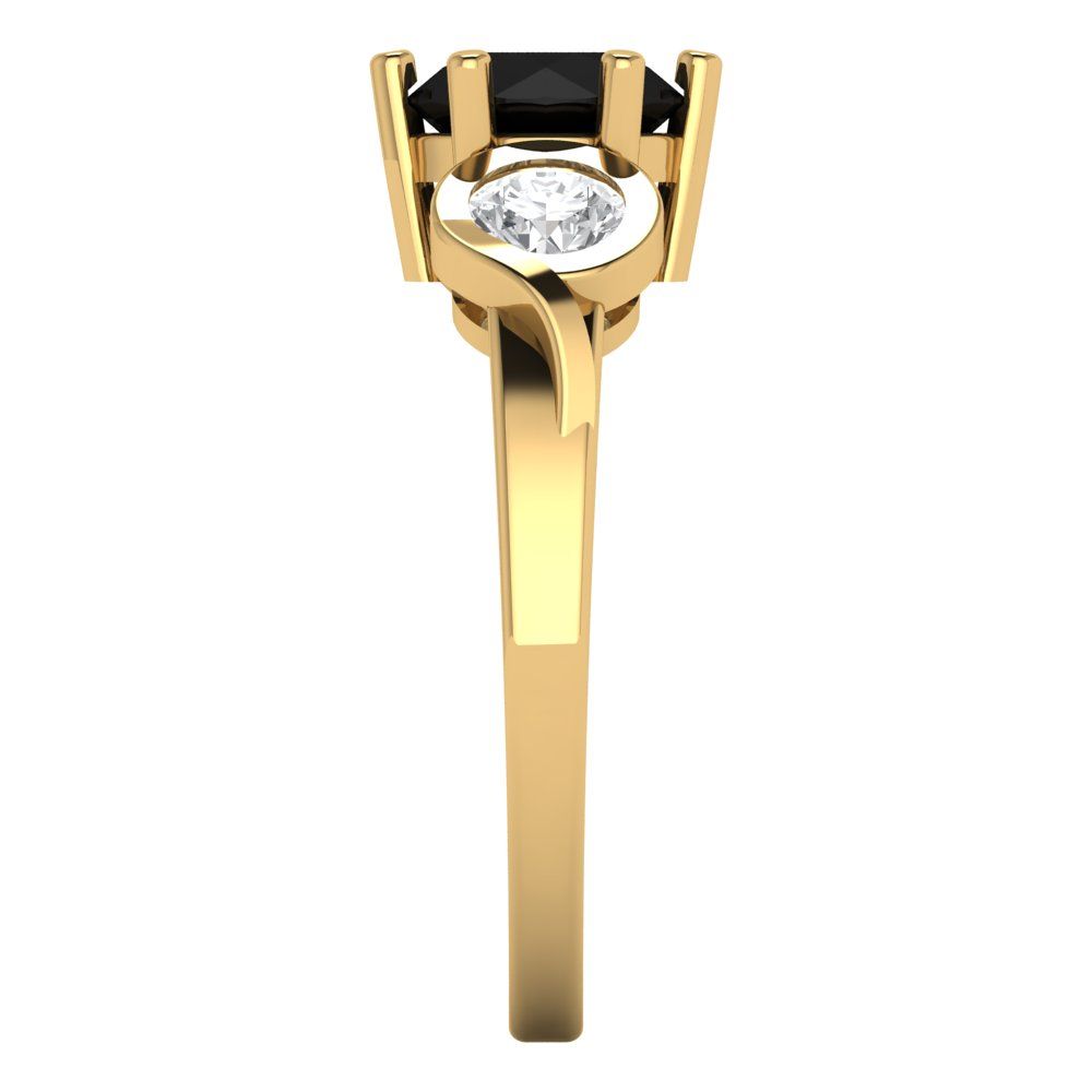 1.72 cttw Natural Onyx Three-Stone Engagement Ring - Solid Gold (Round Cut,6.5mm)