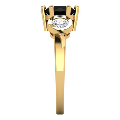 1.72 cttw Natural Onyx Three-Stone Engagement Ring - Solid Gold (Round Cut,6.5mm)