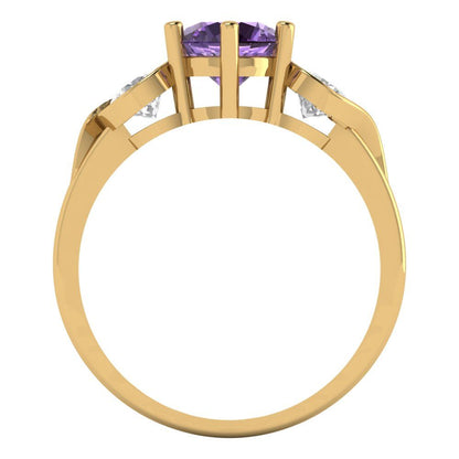 1.72 cttw Simulated Alexandrite Three-Stone Engagement Ring - Solid Gold (Round Cut,6.5mm)