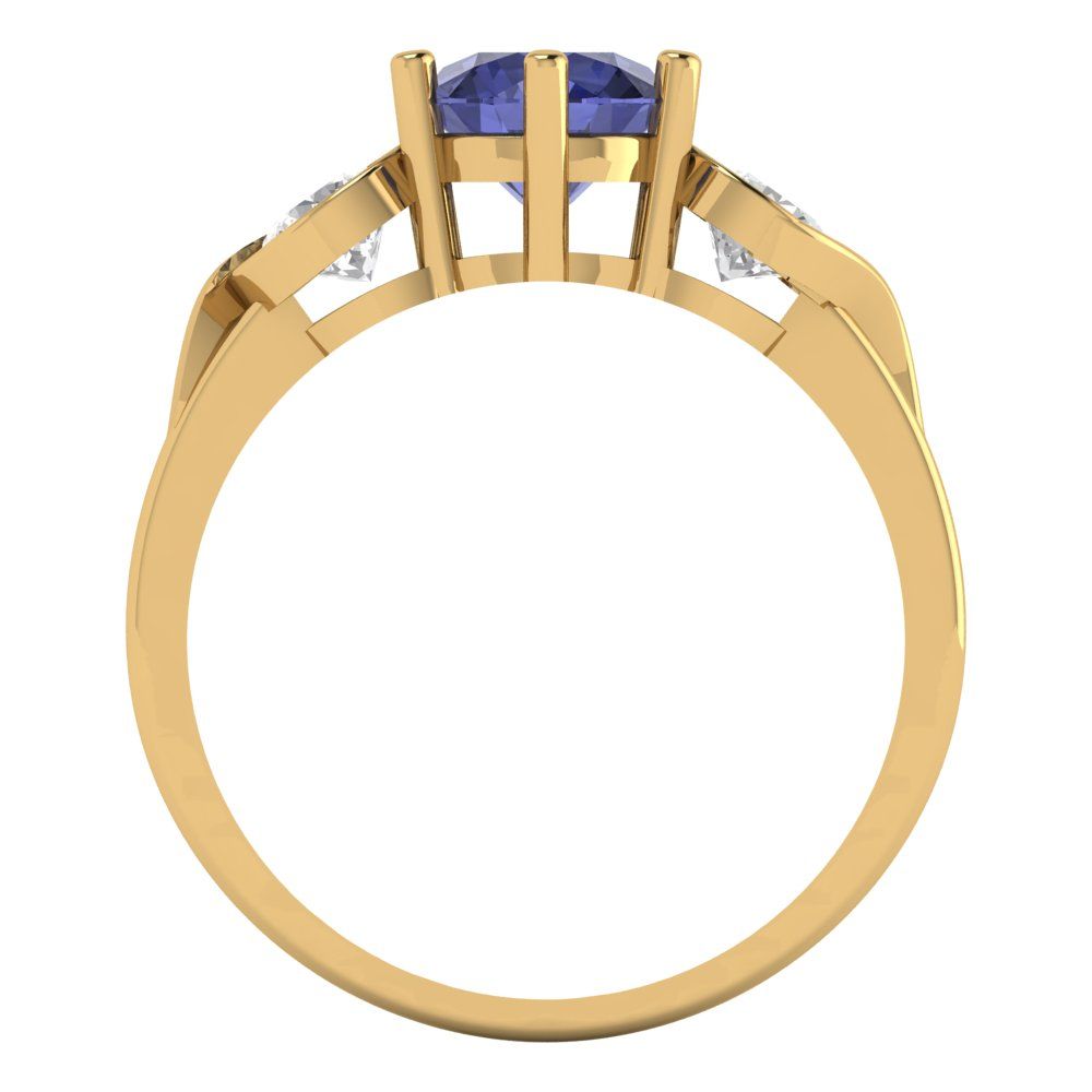 1.72 cttw Simulated Tanzanite Three-Stone Engagement Ring - Solid Gold (Round Cut,6.5mm)