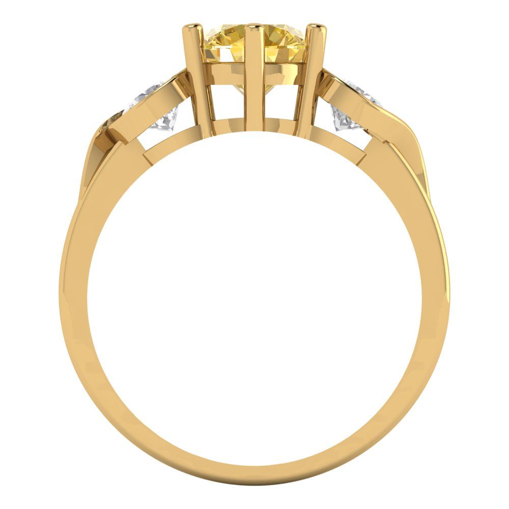 1.72 cttw Natural Citrine Three-Stone Engagement Ring - Solid Gold (Round Cut,6.5mm)