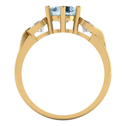 1.72 cttw Natural Swiss Blue Topaz Three-Stone Engagement Ring - Solid Gold (Round Cut,6.5mm)