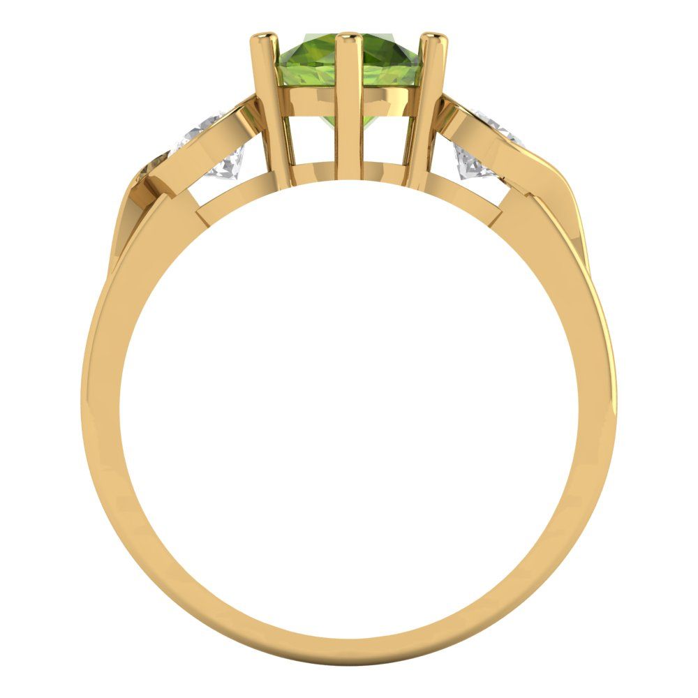 1.72 cttw Natural Peridot Three-Stone Engagement Ring - Solid Gold (Round Cut,6.5mm)