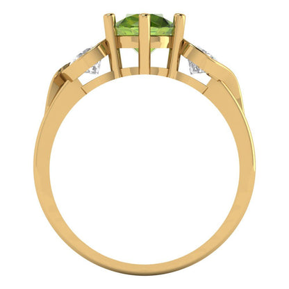 1.72 cttw Natural Peridot Three-Stone Engagement Ring - Solid Gold (Round Cut,6.5mm)