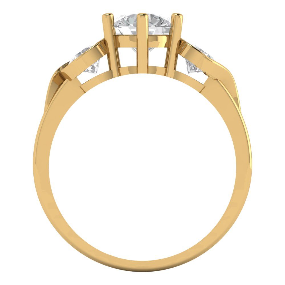 1.72 cttw Moissanite Three-Stone Engagement Ring - Solid Yellow Gold (VVS1, Round Cut,6.5mm)