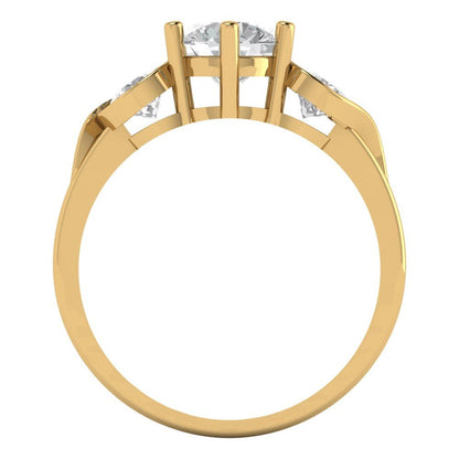 1.72 cttw Moissanite Three-Stone Engagement Ring - Solid Yellow Gold (VVS1, Round Cut,6.5mm)