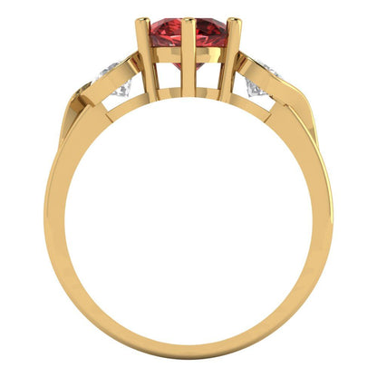 1.72 cttw Natural Garnet Three-Stone Engagement Ring - Solid Gold (Round Cut,6.5mm)