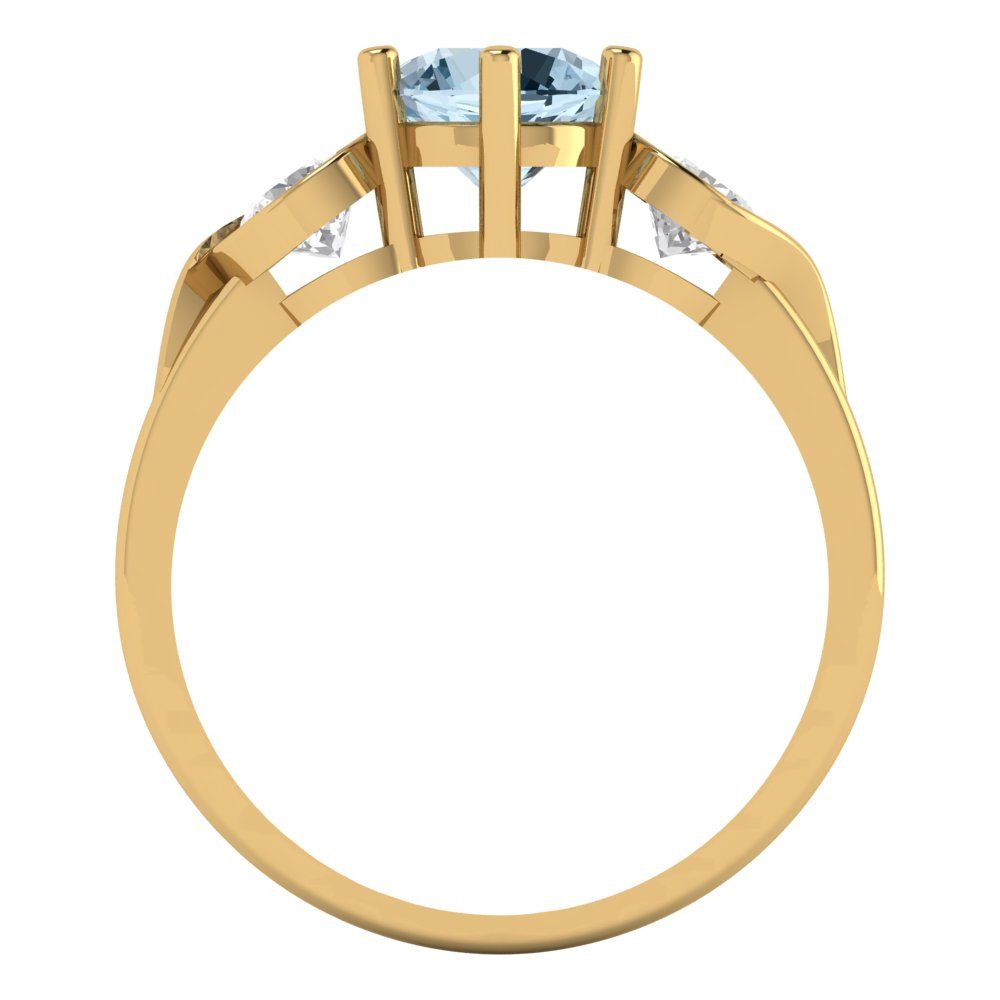 1.72 cttw Zirconia Simulated Blue Diamond Three-Stone Engagement Ring - Solid Gold (VVS1, Round Cut,6.5mm)