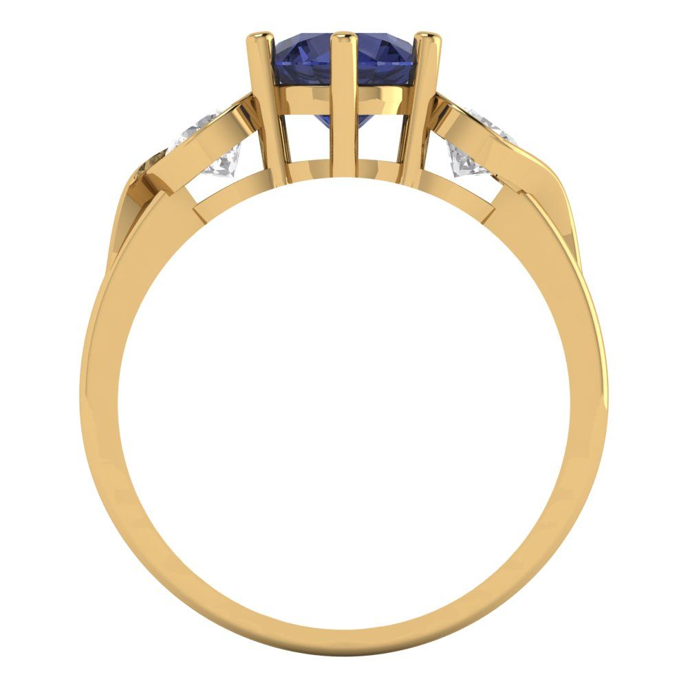1.72 cttw Simulated Blue Sapphire Three-Stone Engagement Ring - Solid Gold (Round Cut,6.5mm)