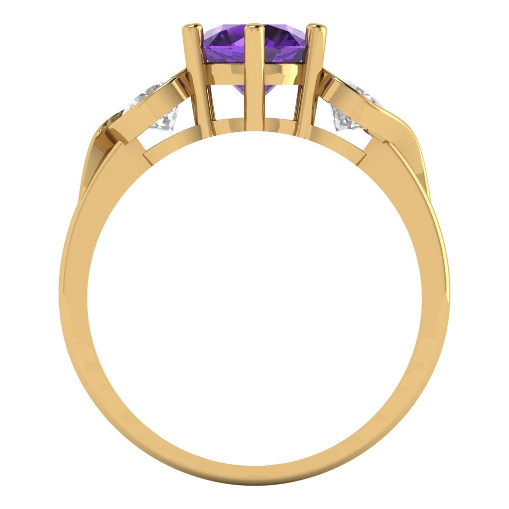 1.72 cttw Natural Amethyst Three-Stone Engagement Ring - Solid Gold (Round Cut,6.5mm)