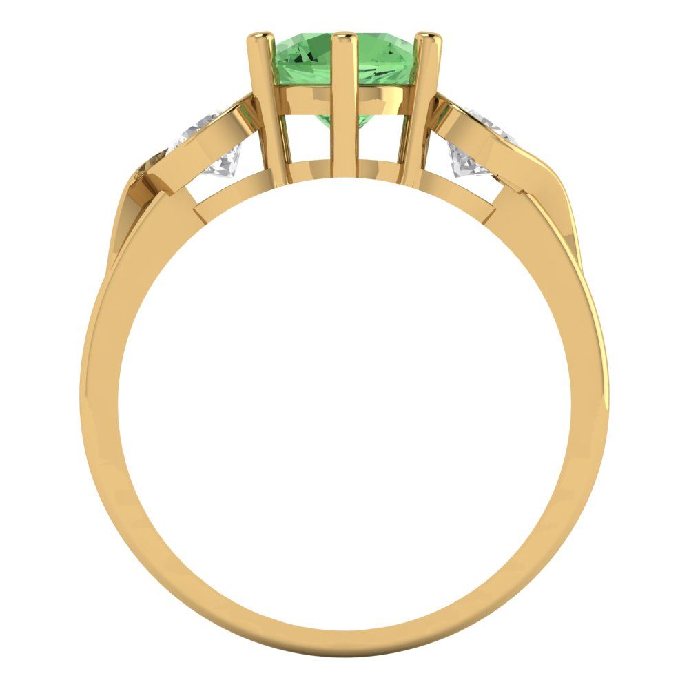 1.72 cttw Zirconia Simulated Green Diamond Three-Stone Engagement Ring - Solid Gold (VVS1, Round Cut,6.5mm)