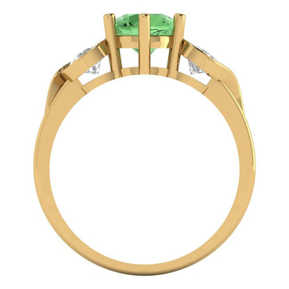 1.72 cttw Zirconia Simulated Green Diamond Three-Stone Engagement Ring - Solid Gold (VVS1, Round Cut,6.5mm)