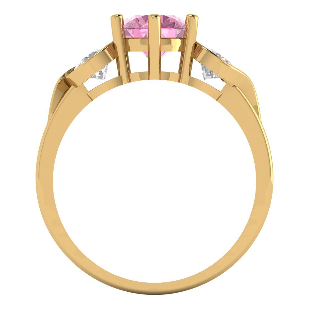 1.72 cttw Zirconia Simulated Pink Diamond Three-Stone Engagement Ring - Solid Gold (VVS1, Round Cut,6.5mm)