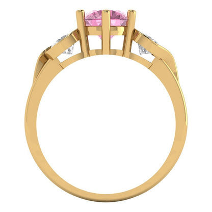 1.72 cttw Zirconia Simulated Pink Diamond Three-Stone Engagement Ring - Solid Gold (VVS1, Round Cut,6.5mm)