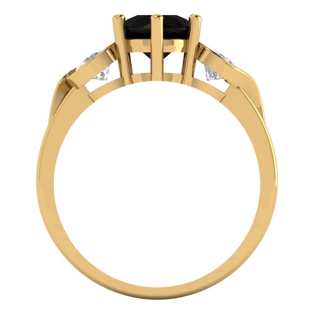 1.72 cttw Natural Onyx Three-Stone Engagement Ring - Solid Gold (Round Cut,6.5mm)