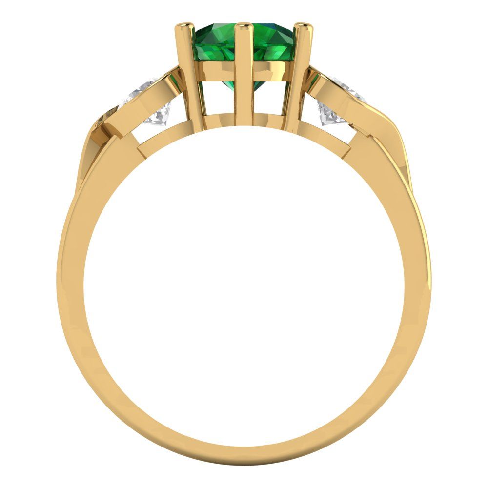 1.72 cttw Simulated Emerald Three-Stone Engagement Ring - Solid Gold (Round Cut,6.5mm)